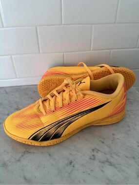 Puma Yellow Trainers with Pink Accents and Black Formstripe